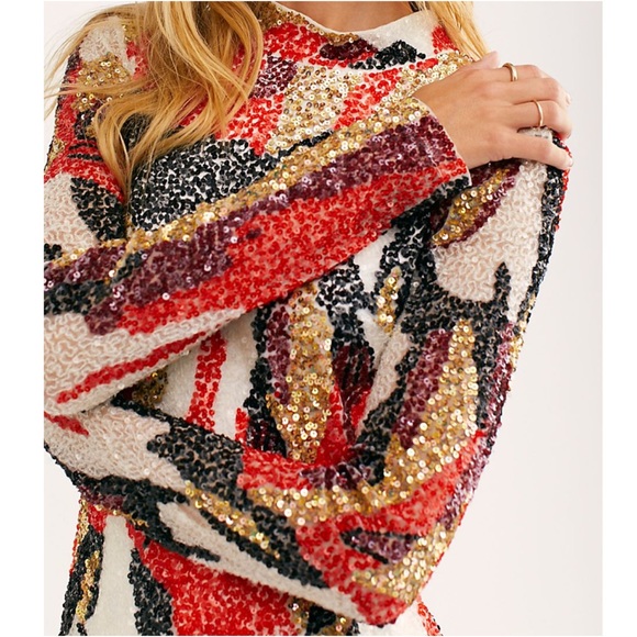 Free People Life of Party XS Red Black Flame Sequin Mini Dress - Picture 6 of 10